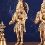 Brass Standing Hanuman and Garuda Divine Pair | 12" x 7" x 3.5" (30.5 x 17.8 x 8.9 cm) Each | 6 kg Total Sacred Art | Protection Duo